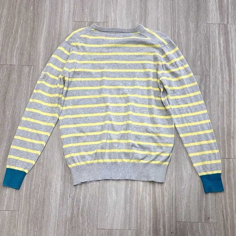 Ben Sherman Men's XL Striped Sweater Gray Yellow Blue-Green Cuffs